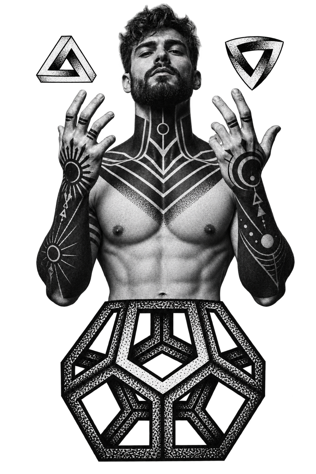 Mann mit geometrischen Tattoos